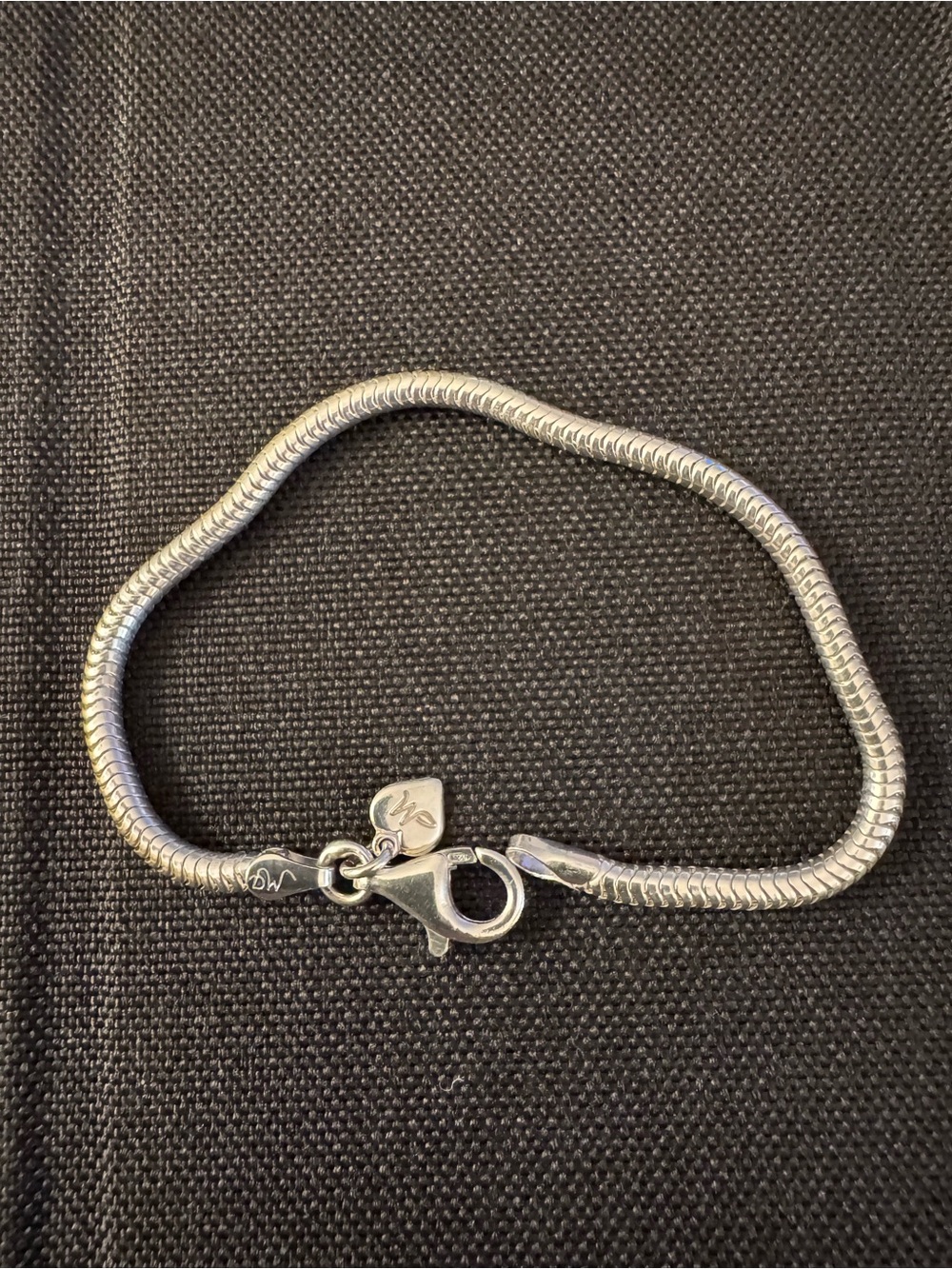 Polished Silver Snake Chain Bracelet with Heart Accent